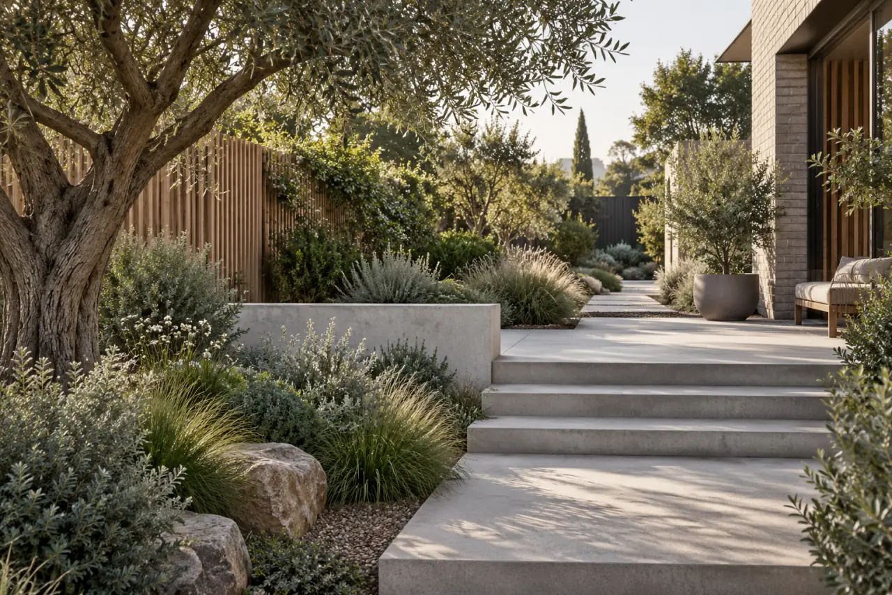Architectural garden illustration for this fictional website concept